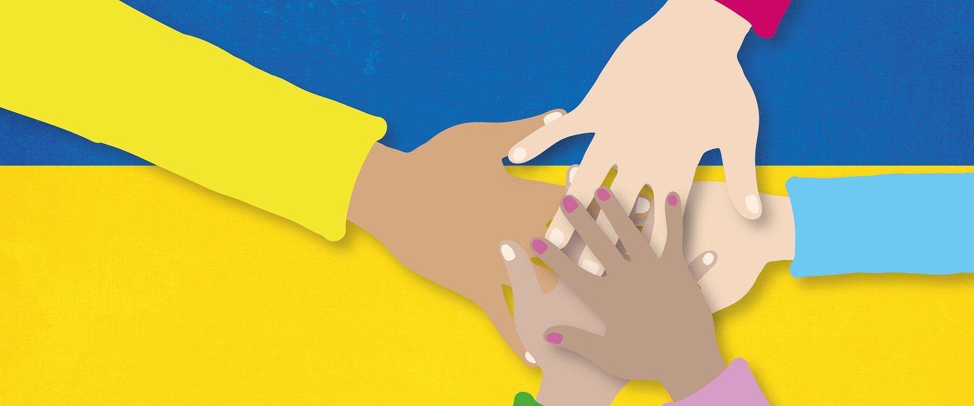 Flagge der Ukraine mit Händen