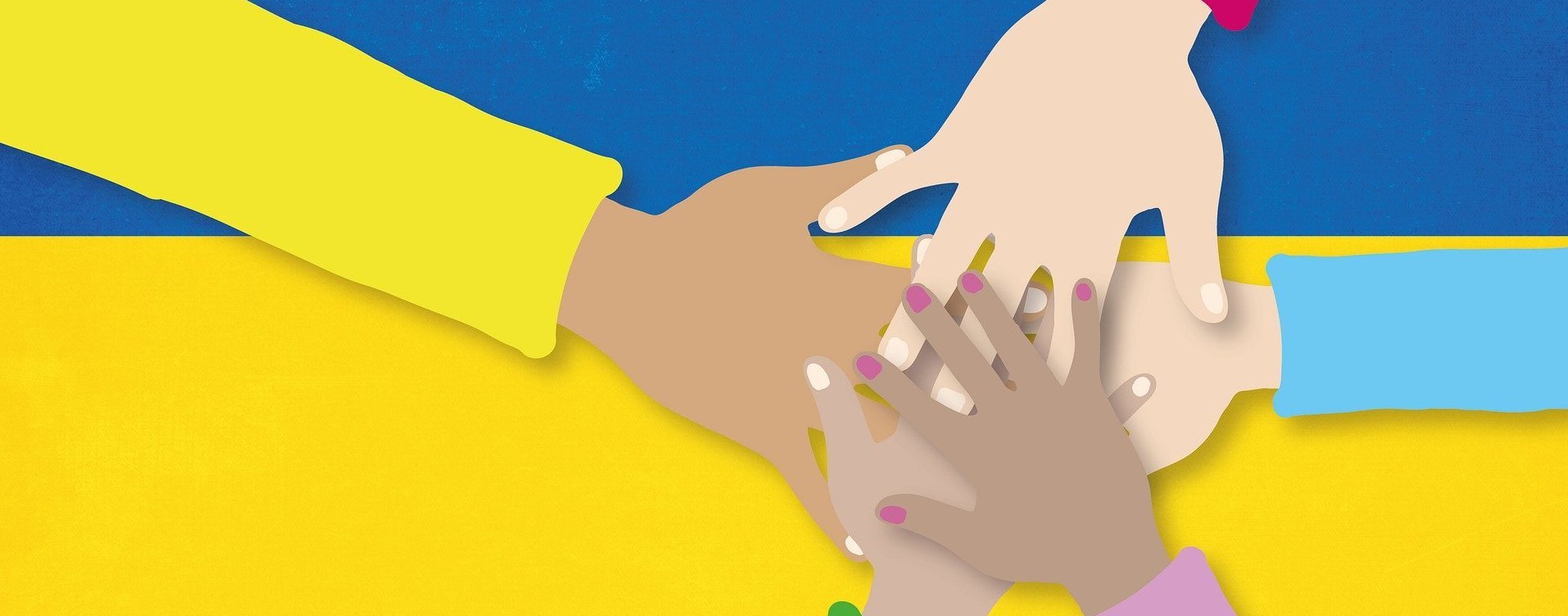 Flagge der Ukraine mit Händen