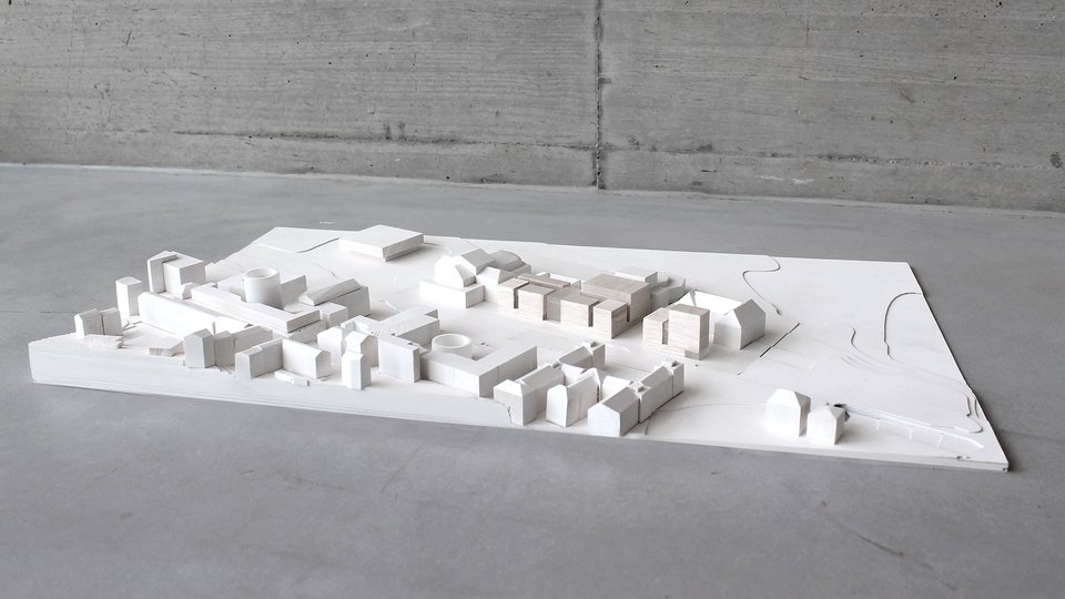 Modellfoto des Lageplans der Studienarbeit Backstage – Neues Kulissenhaus für die Stuttgarter Oper
