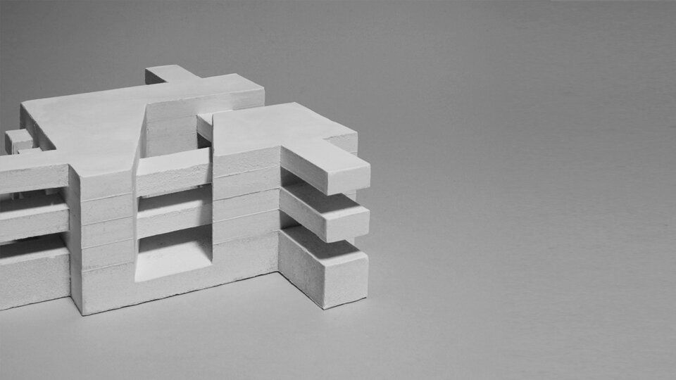 Detailansicht einer stadträumlichen Skulptur eines urbanen Stadtblocks