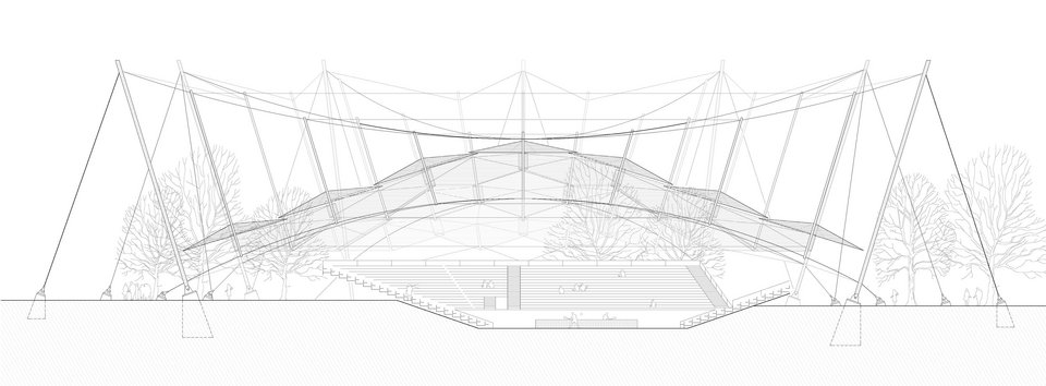 Schnitt der Studienarbeit Schutzdach am Centre Court