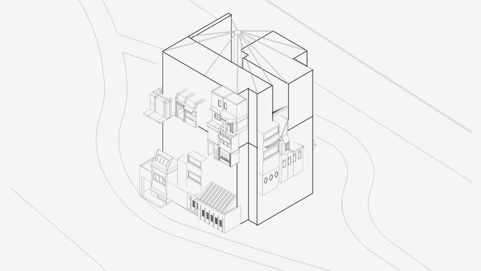 Zeichnung des Gebäudeaufbaus der Studienarbeit Radical Housing