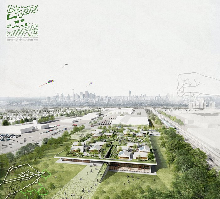 Visualisierung Schulgebäude in Landschaft