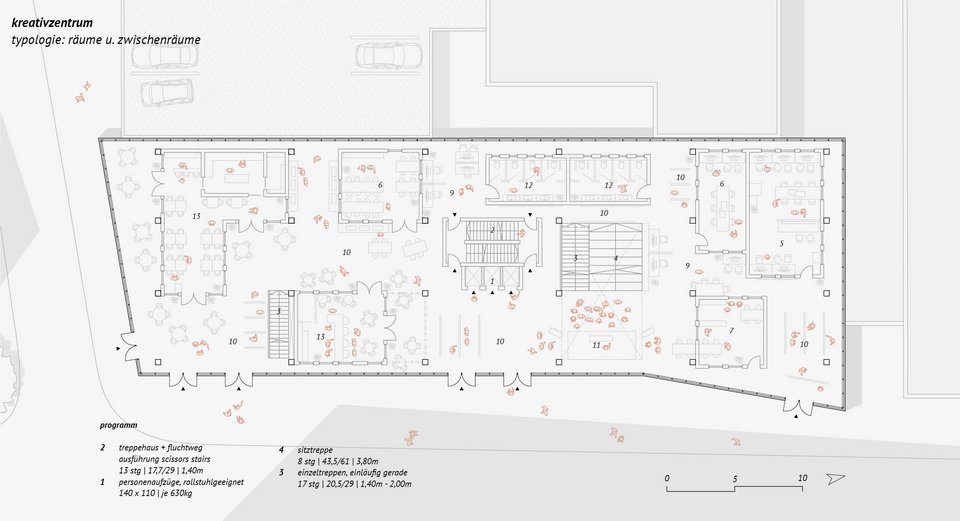 Grundriss EG der Studienarbeit Kreativzentrum Bietigheim-Bissingen