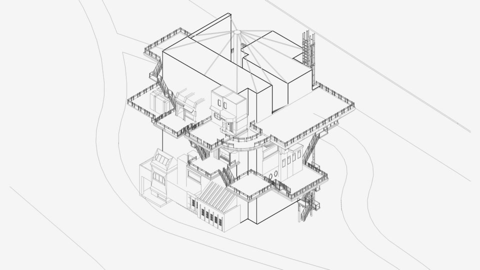 Zeichnung des Gebäudeaufbaus der Studienarbeit Radical Housing