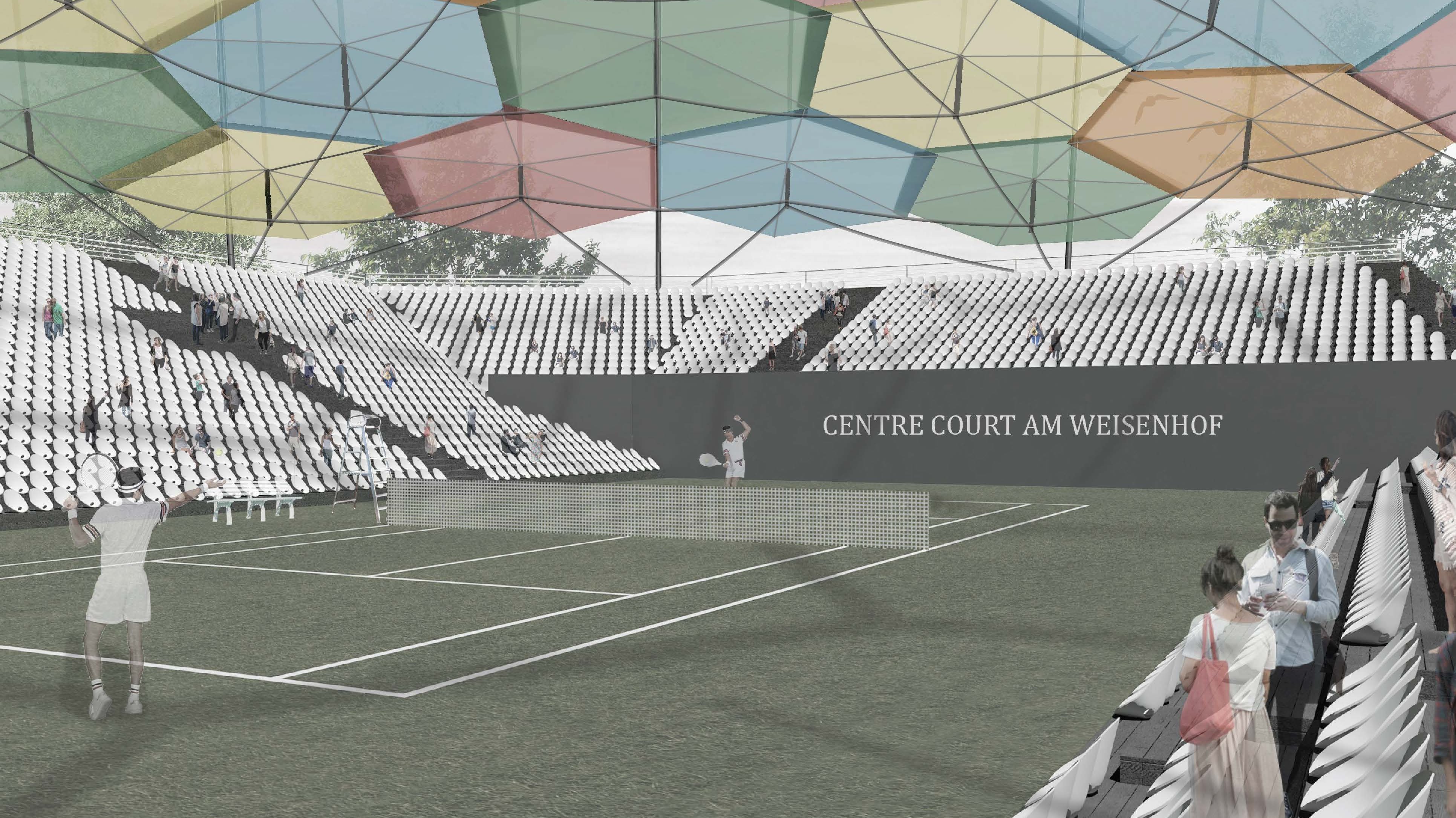 Rendering der Studienarbeit Schutzdach am Centre Court