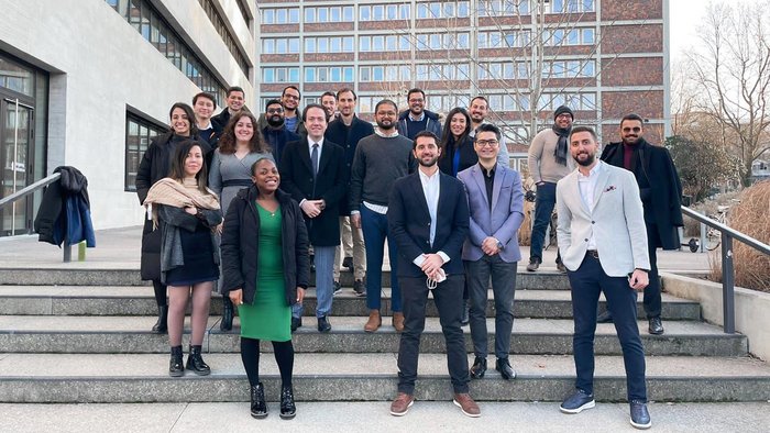 Crowd of people in front of the Faculty of Architecture and Design