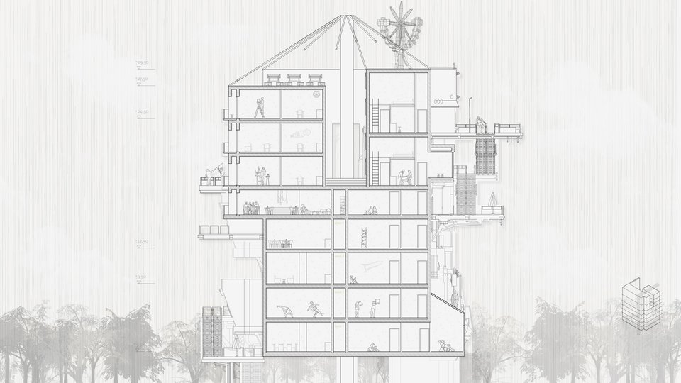 Gebäudeschnitt der Studienarbeit Radical Housing