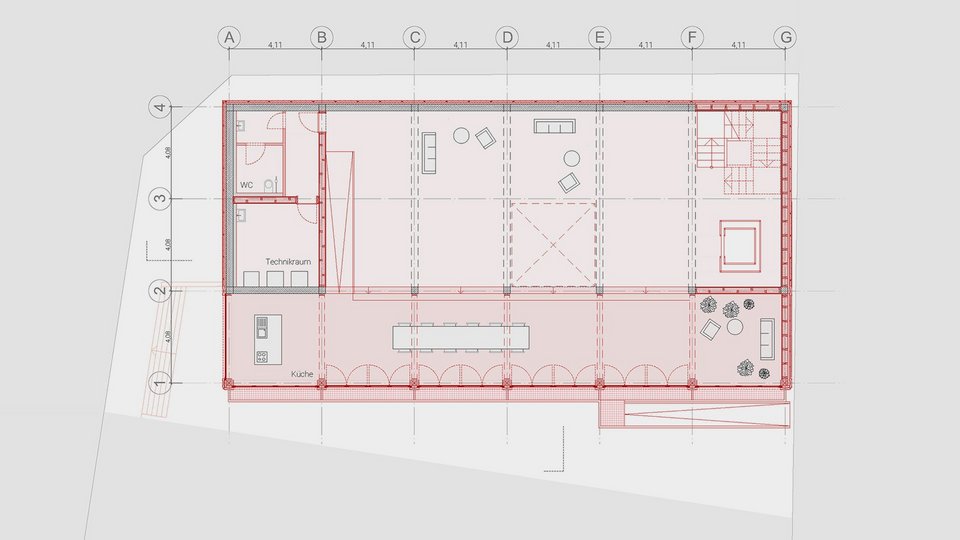 Grundriss EG der Bachelor-Arbeit Holzmarkt Bauer – Ein Haus für zehn Studierende