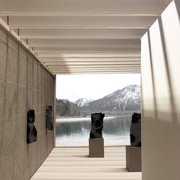 Modellfoto einer Innenraumansicht der Studienarbeit Kunstrefugium am Walchensee