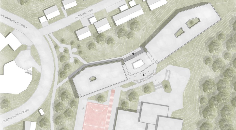 Lageplan der Studienarbeit Neubau Fuchsrain Gymnasium 