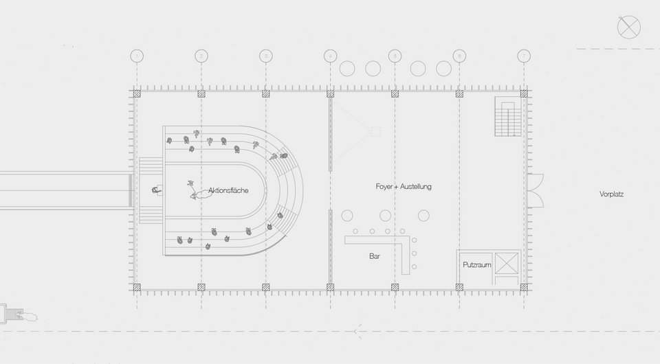 Grundriss Detail der Studienarbeit Rinderauktionshalle St. Gallen