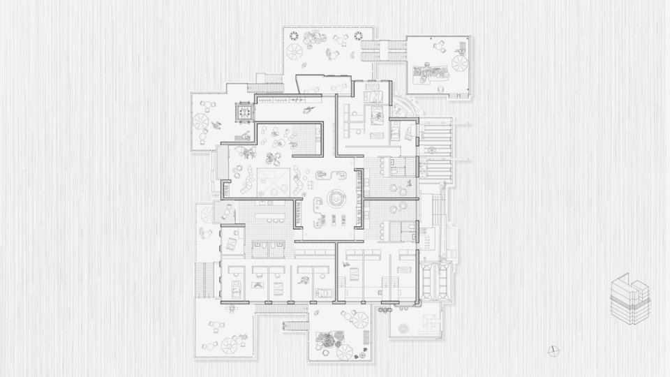 Grudriss des vierten Obergeschosses der Studienarbeit Radical Housing