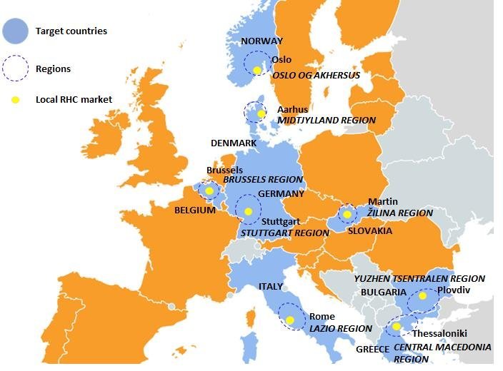 European map with selected regional contexts and local markets in the research proekt W4RES