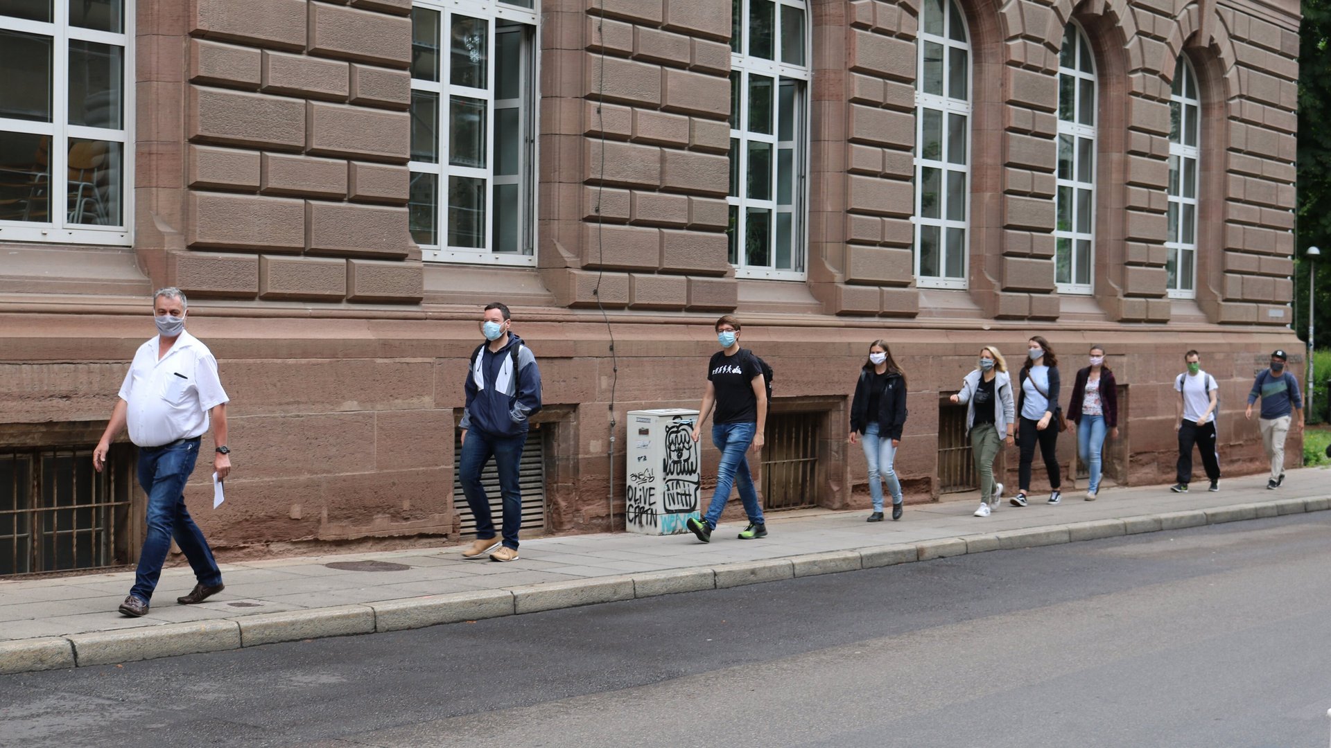 Students on the way to practical training