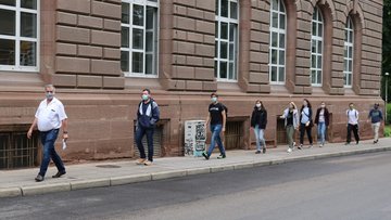 Students on the way to practical training