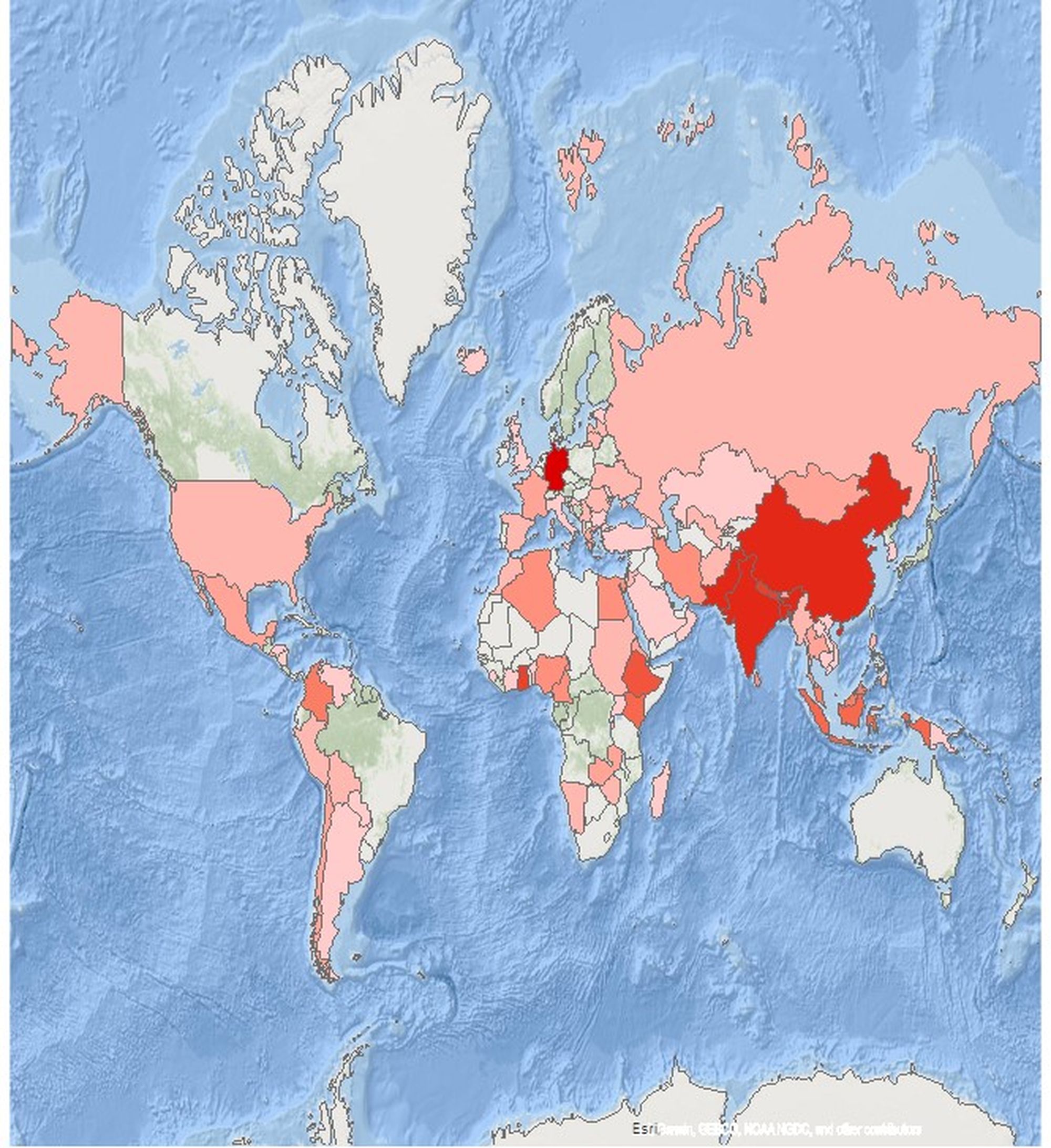 Map with the worldwide distribution of Master Photogrammetry and Geoinformatics Alumni