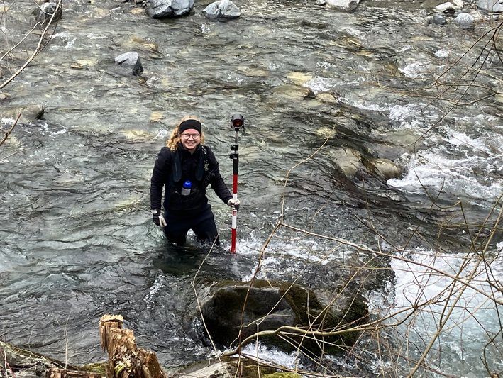 Bei der Flussprofilmessung im Fluss